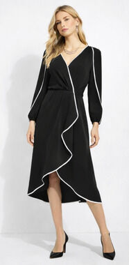NWT WHITE HOUSE BLACK MARKET WHBM CONTRAST RUFFLE MIDI LONG SLEEVE DRESS SZ 0